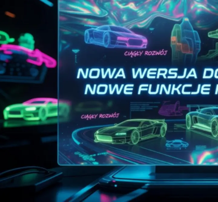 Ekran aktualizacji gry z futurystycznym interfejsem