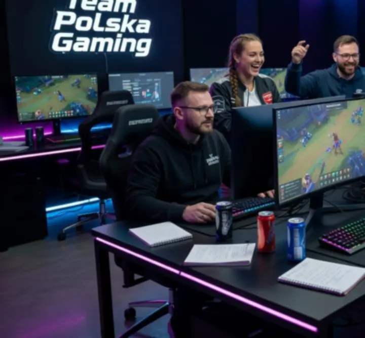 Zespół ULTIMATE GAMING PL pracujący przy stanowisku gamingowym